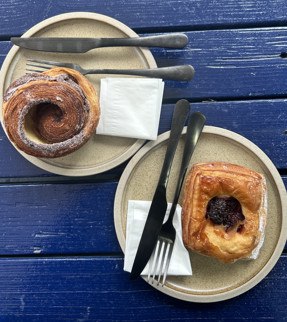 Coffee and pastry at a bakery